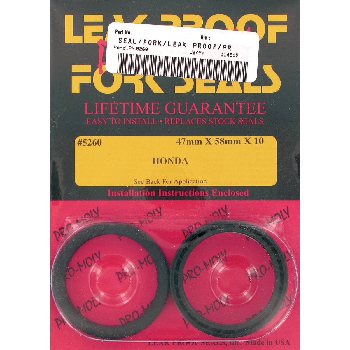 Leakproof Seals Fork Seals - 47 mm ID x 58 mm OD x 10 mm T - Pro-Moly 5260