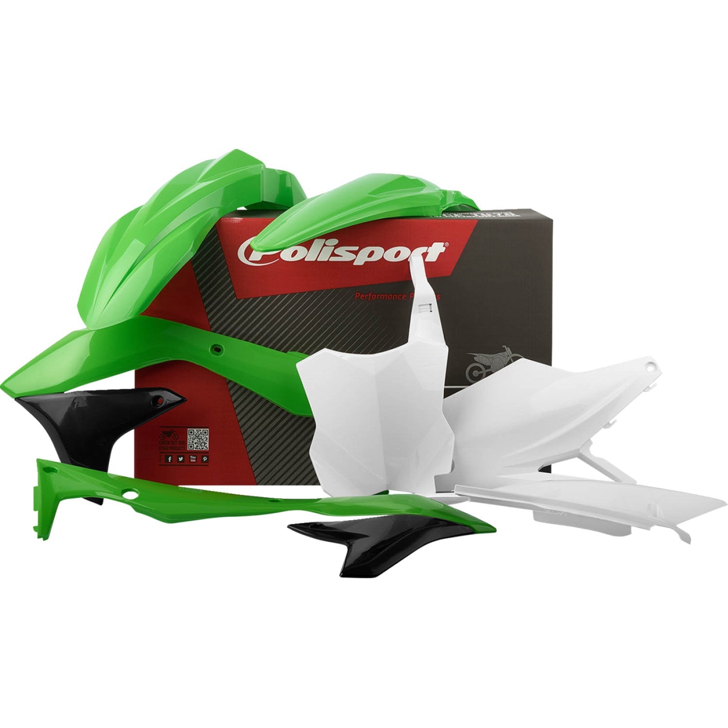 POLISPORT Body Kit - Complete - OEM Green/White/Black - KX 450F 90689 by Polisport