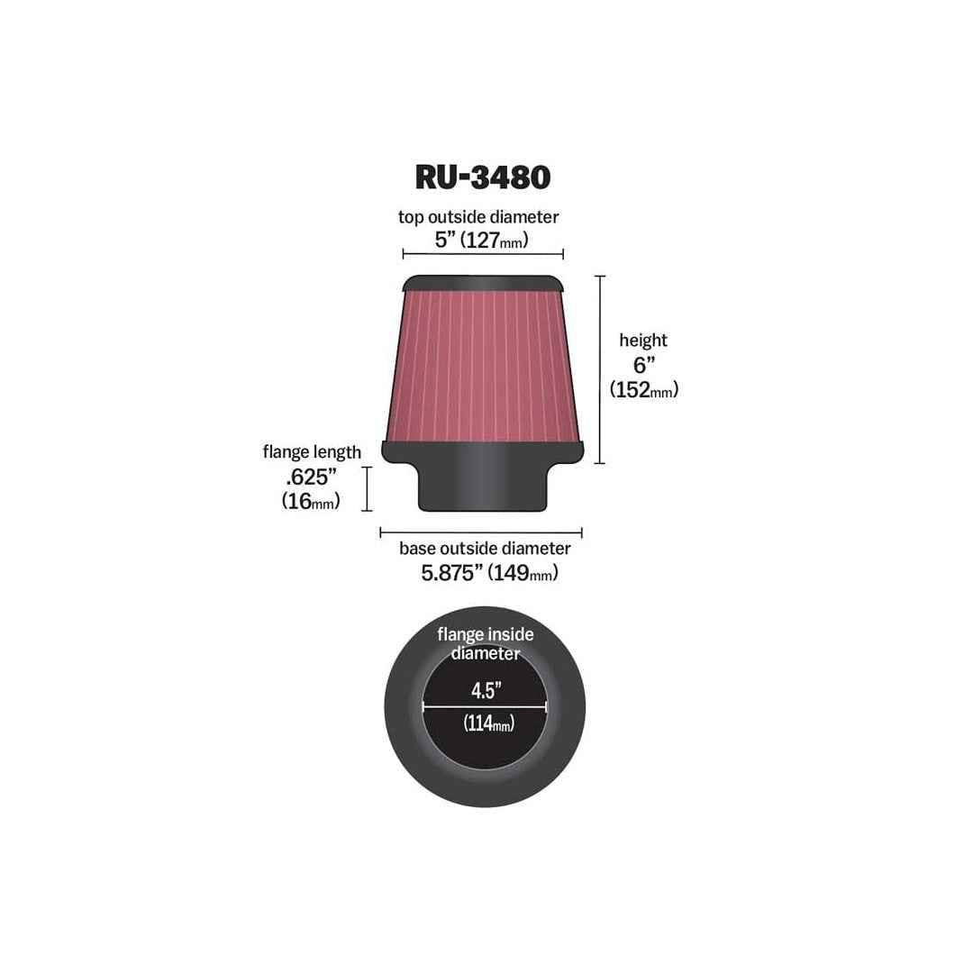 RU-3480 K&N UNIVERSAL CLAMP-ON AIR FILTER